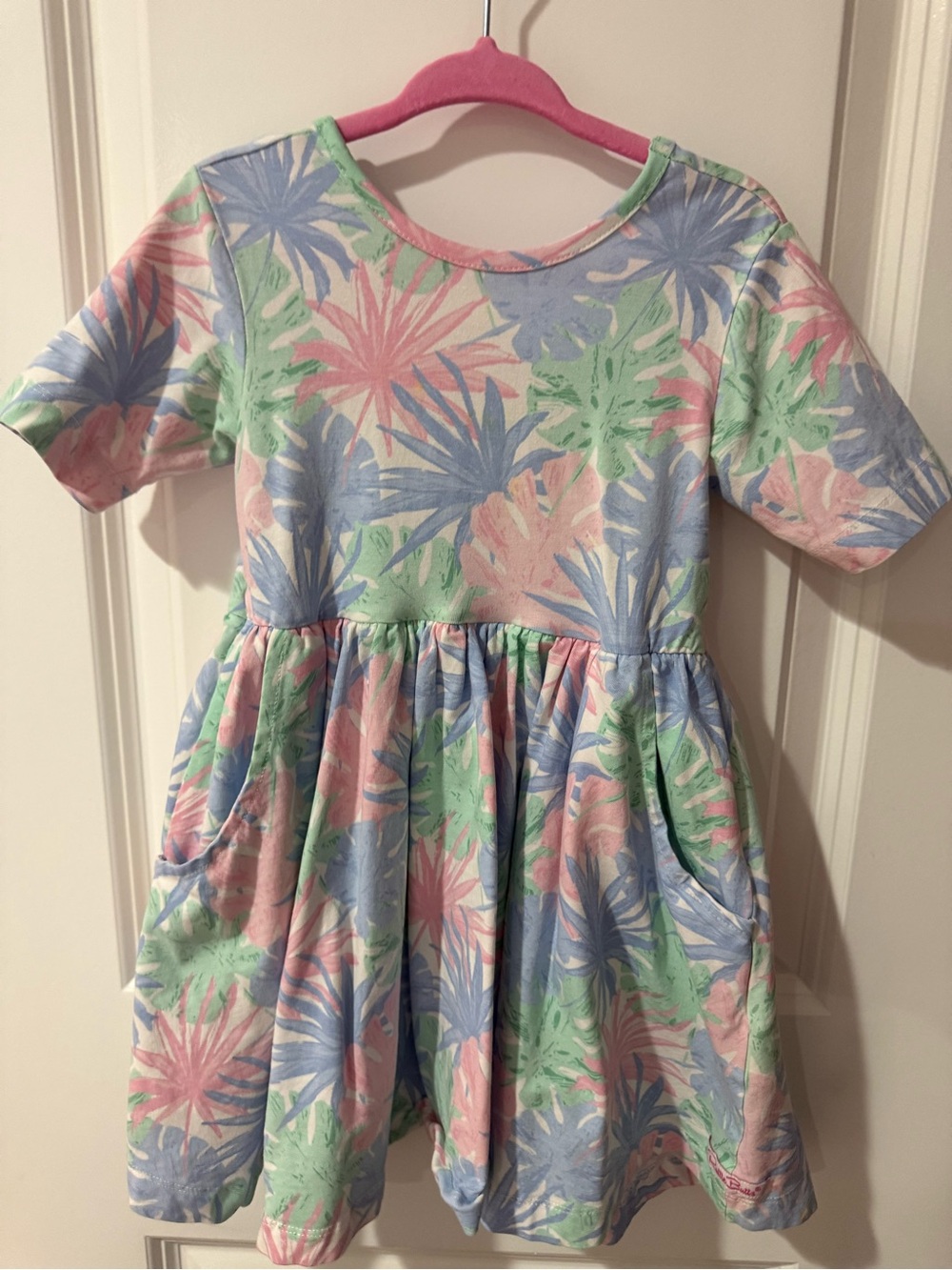 🌸 RuffleButts Girls Pastel Floral Leaf Print Dress Pink Blue Green Summer Dress